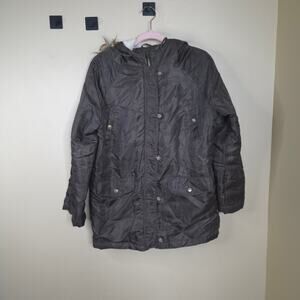 Forever 21 Parka Jacket Women Faux Fur Hooded in Green Size M